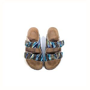 BIRKENSTOCK 39 Arizona Woven Taupe Nubuck Slide Soft Footbed Made Germany